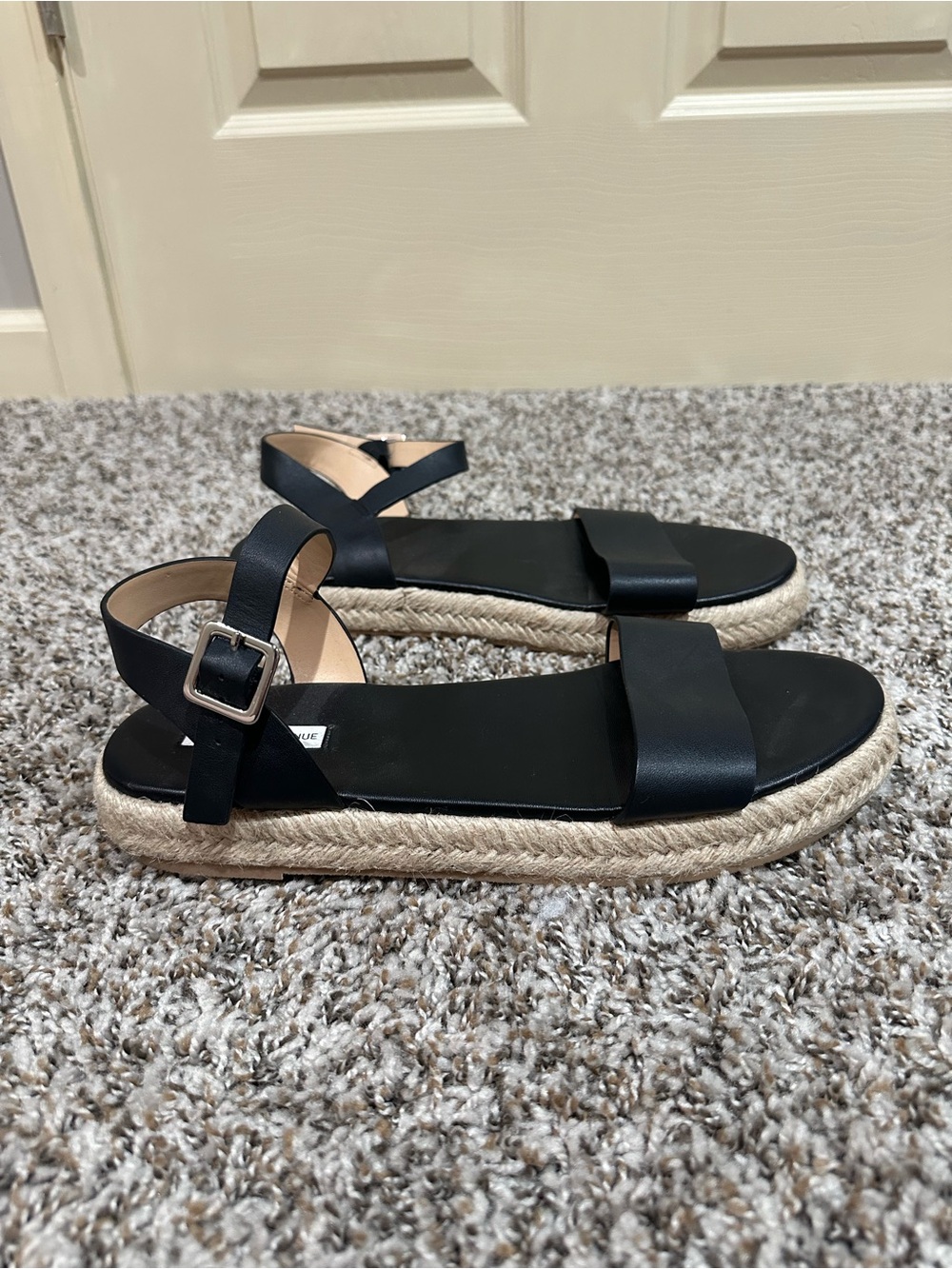 Saks Fifth Avenue Black Leather Espadrille Ankle-Strap Sandals